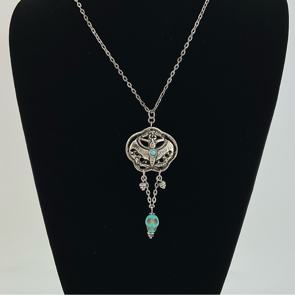 Moth & Skull Pendant Necklace, Handmade, 18" L, Goth, Spooky, Witchy - Picture 4 of 9